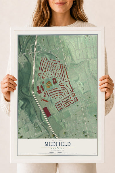 Map of Medfield, Maryland, 18 x 24 inch print in a white wood frame