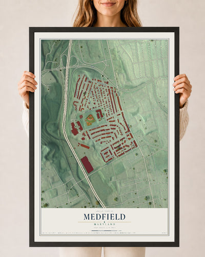Map of Medfield, Maryland, 24 x 36 inch print in a black wood frame