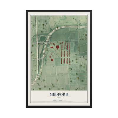 Map of Medford, Maryland, 12 x 18 inch print in a black wood frame