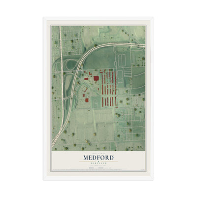 Map of Medford, Maryland, 12 x 18 inch print in a white wood frame
