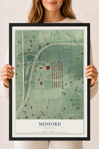 Map of Medford, Maryland, 18 x 24 inch print in a black wood frame