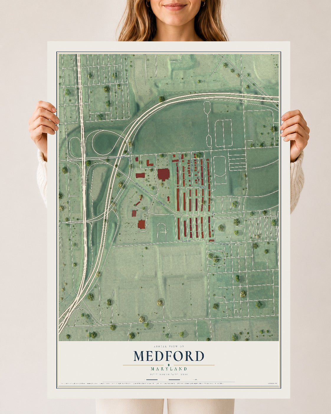 Map of Medford, Maryland, 24 x 36 inch unframed archival matte print
