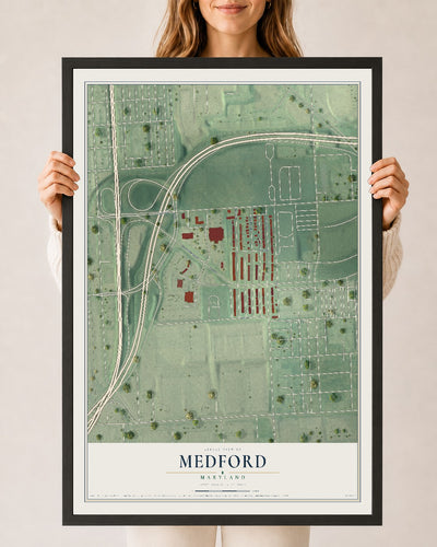 Map of Medford, Maryland, 24 x 36 inch print in a black wood frame