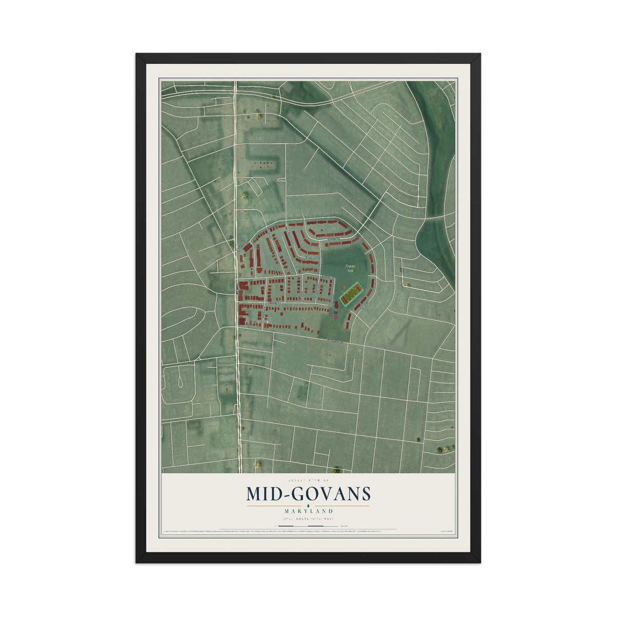 Map of Mid-Govans, Maryland, 12 x 18 inch print in a black wood frame
