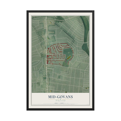 Map of Mid-Govans, Maryland, 12 x 18 inch print in a black wood frame