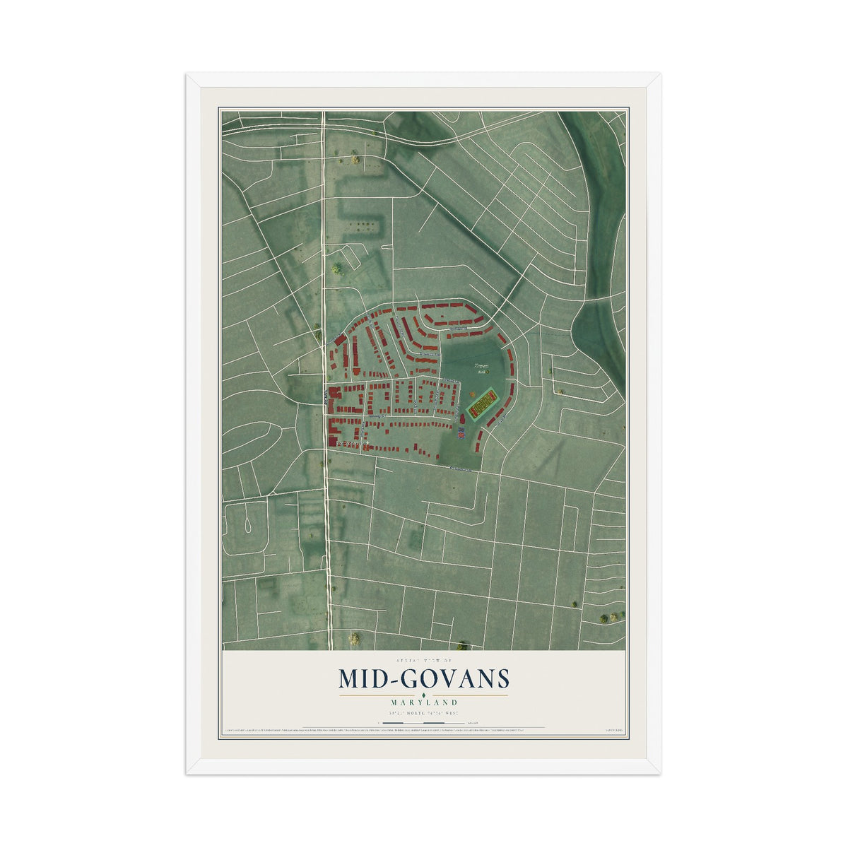 Map of Mid-Govans, Maryland, 12 x 18 inch print in a white wood frame