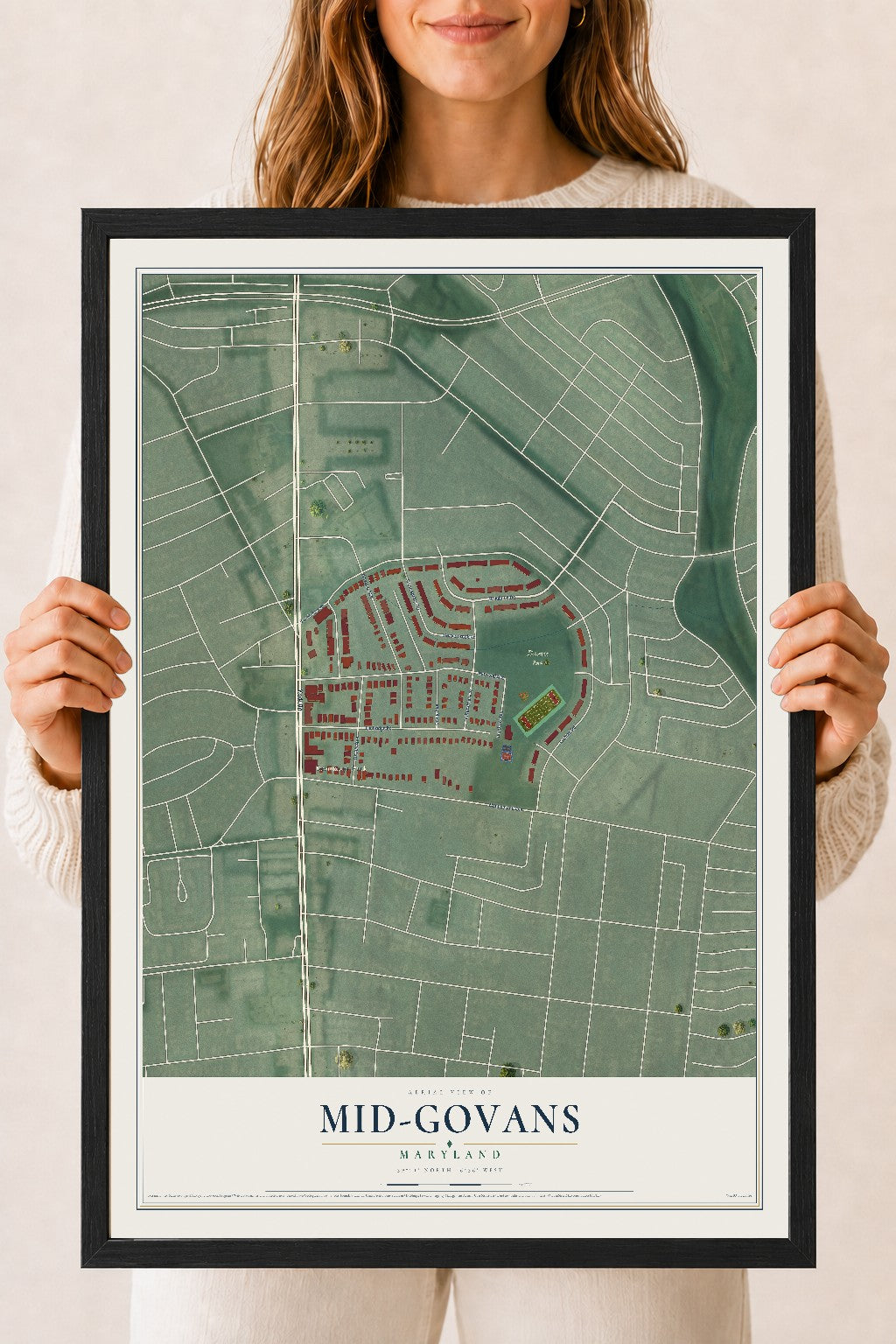 Map of Mid-Govans, Maryland, 18 x 24 inch print in a black wood frame