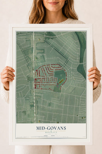 Map of Mid-Govans, Maryland, 18 x 24 inch print in a white wood frame