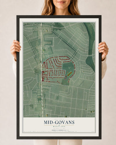 Map of Mid-Govans, Maryland, 24 x 36 inch print in a black wood frame
