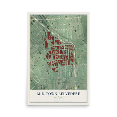 Map of Mid-Town Belvedere, Maryland, 12 x 18 inch unframed archival matte print
