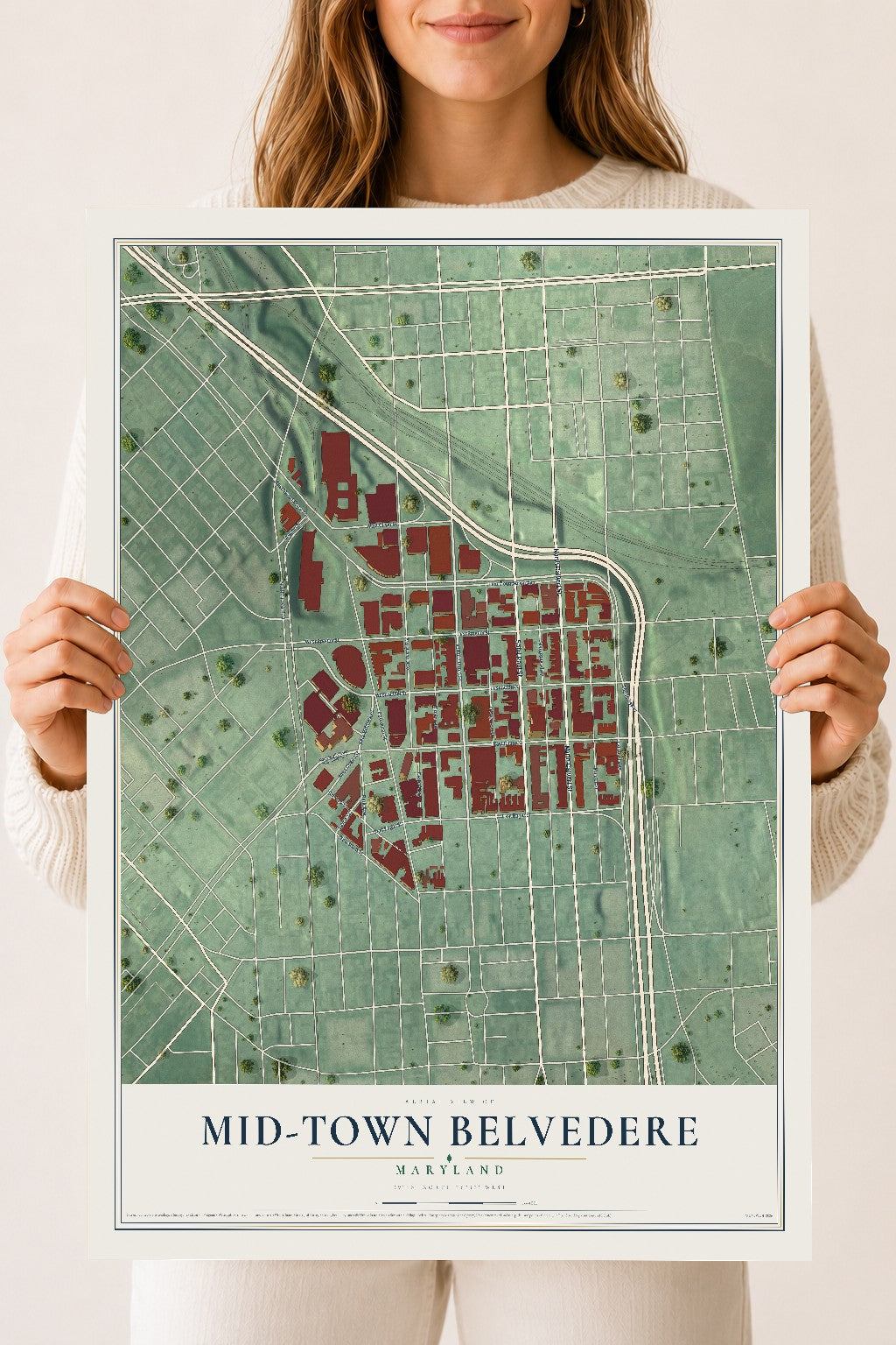 Map of Mid-Town Belvedere, Maryland, 18 x 24 inch unframed archival matte print