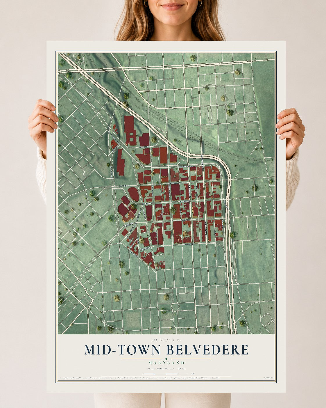 Map of Mid-Town Belvedere, Maryland, 24 x 36 inch unframed archival matte print