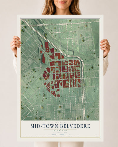 Map of Mid-Town Belvedere, Maryland, 24 x 36 inch unframed archival matte print