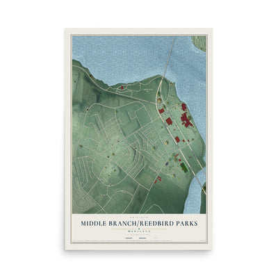 Map of Middle Branch-Reedbird Parks, Maryland, 12 x 18 inch unframed archival matte print