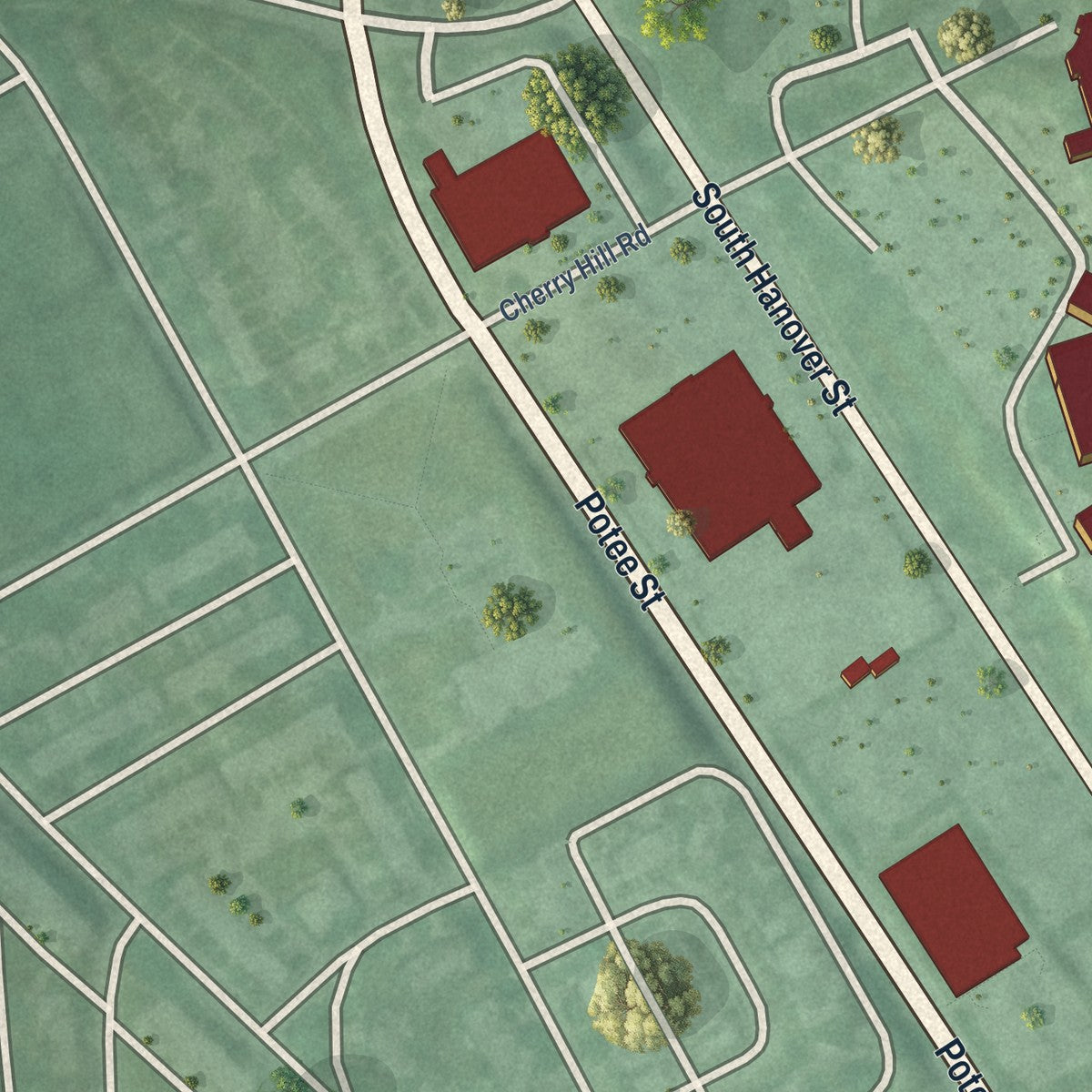 Close-up of the map of Middle Branch-Reedbird Parks, Maryland print showing street and building detail
