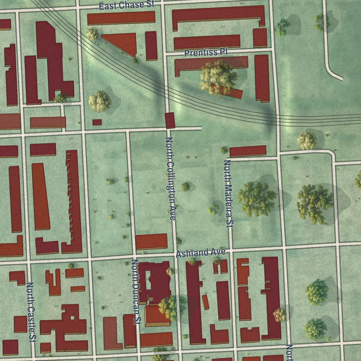Close-up of the map of Middle East, Maryland print showing street and building detail