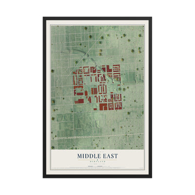 Map of Middle East, Maryland, 12 x 18 inch print in a black wood frame