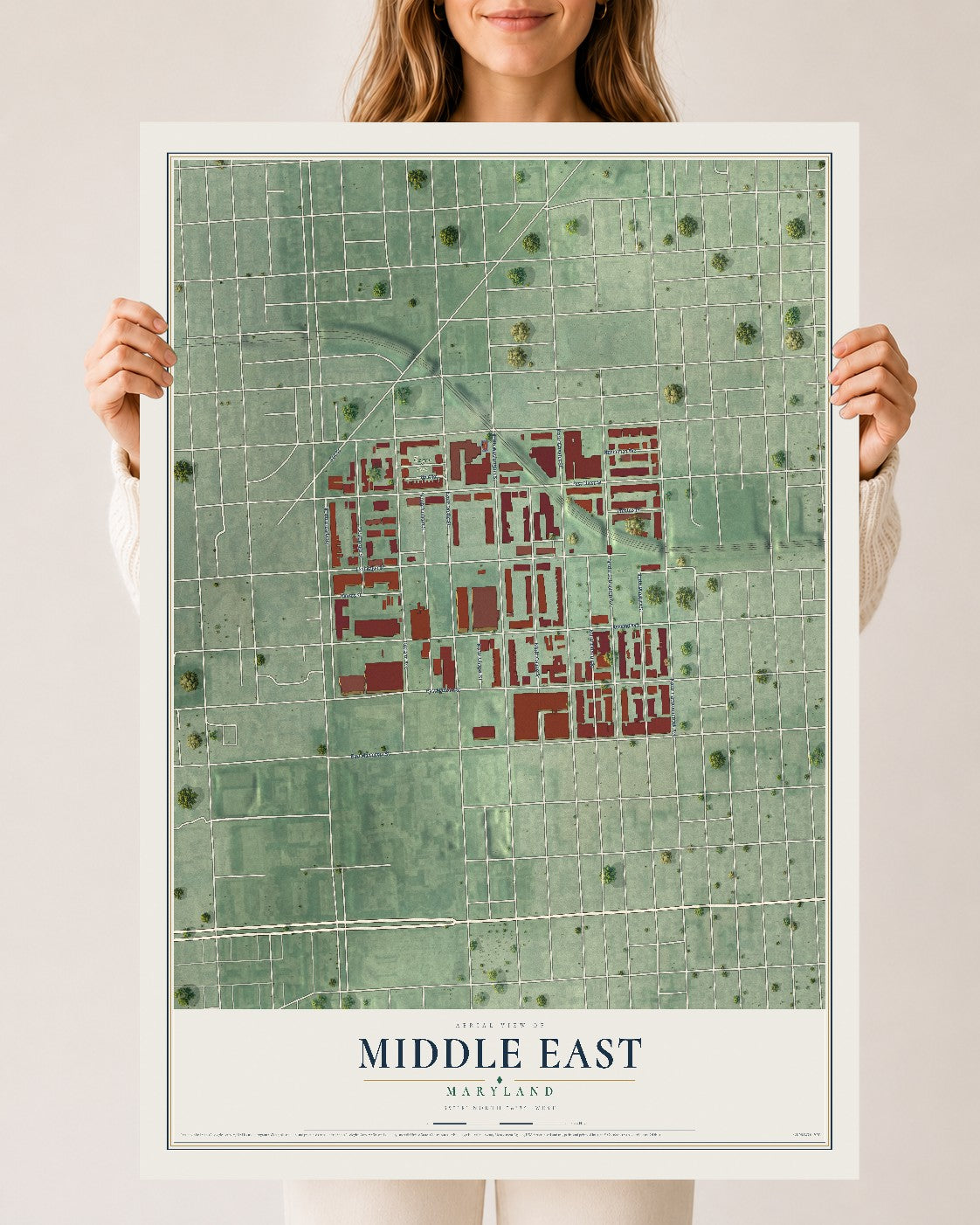 Map of Middle East, Maryland, 24 x 36 inch unframed archival matte print