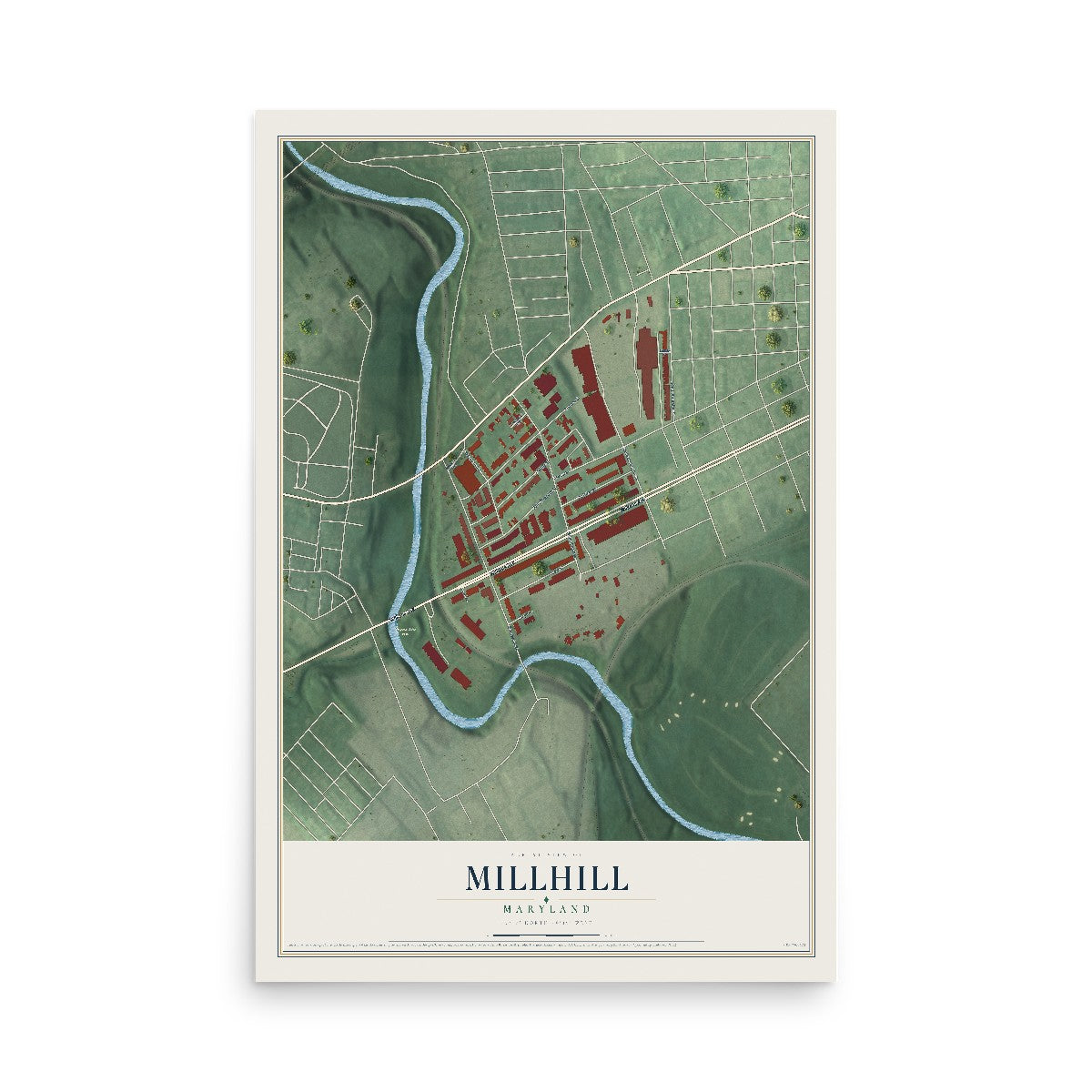 Map of Millhill, Maryland, 12 x 18 inch unframed archival matte print