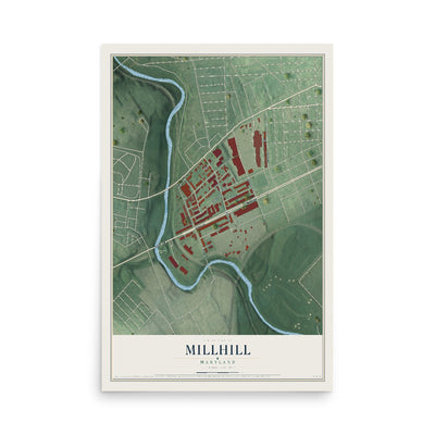 Map of Millhill, Maryland, 12 x 18 inch unframed archival matte print