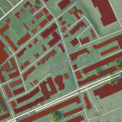 Close-up of the map of Millhill, Maryland print showing street and building detail