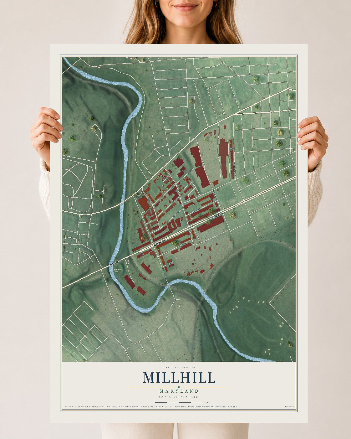 Map of Millhill, Maryland, 24 x 36 inch unframed archival matte print