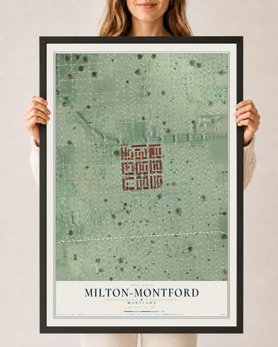 Map of Milton-Montford, Maryland, 24 x 36 inch print in a black wood frame