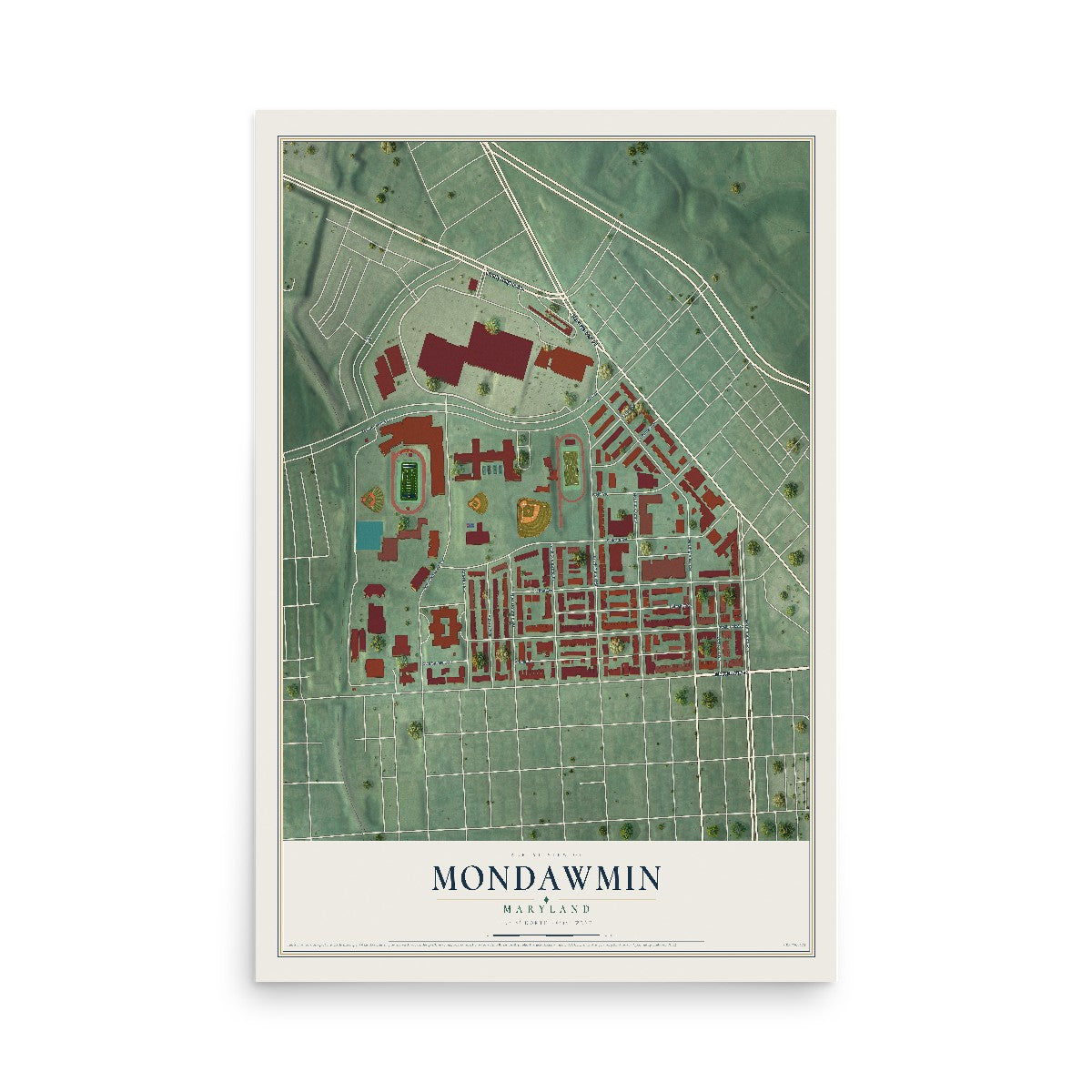 Map of Mondawmin, Maryland, 12 x 18 inch unframed archival matte print