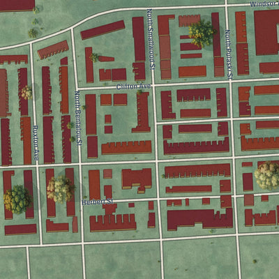 Close-up of the map of Mondawmin, Maryland print showing street and building detail