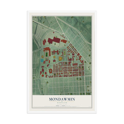 Map of Mondawmin, Maryland, 12 x 18 inch print in a white wood frame