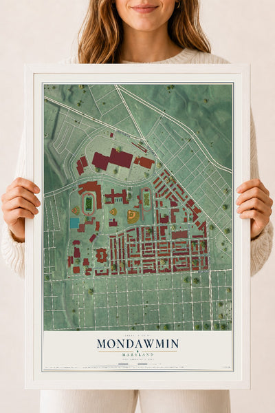 Map of Mondawmin, Maryland, 18 x 24 inch print in a white wood frame