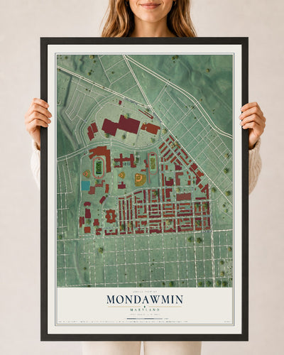 Map of Mondawmin, Maryland, 24 x 36 inch print in a black wood frame