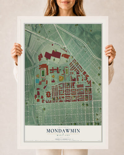 Map of Mondawmin, Maryland, 24 x 36 inch print in a white wood frame