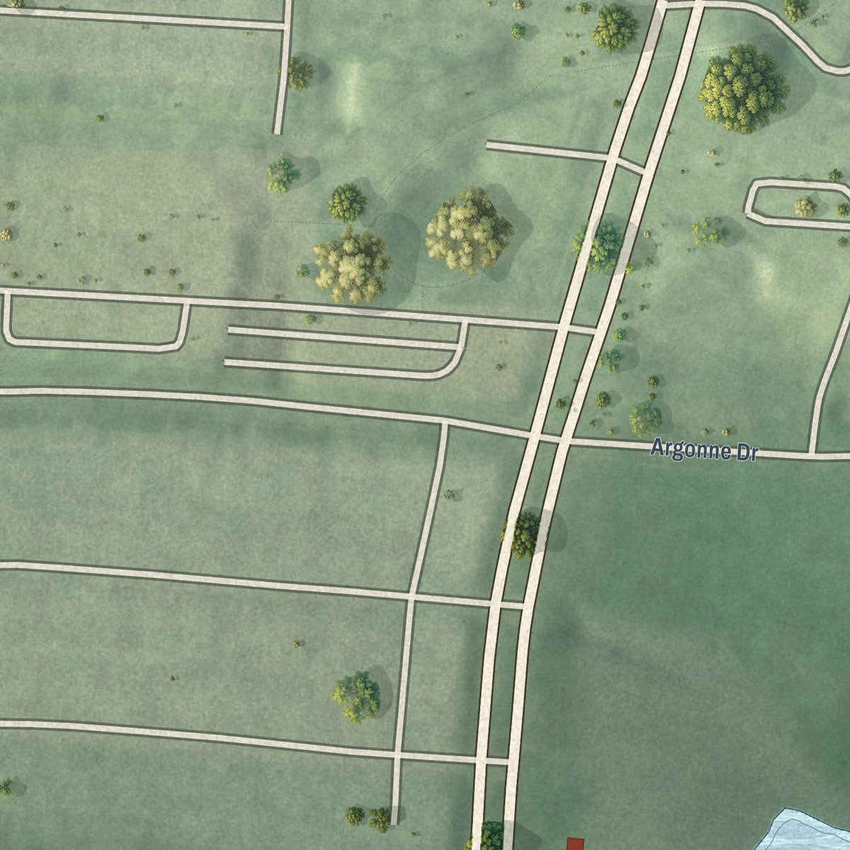Second close-up of the map of Montebello, Maryland print showing more streets and buildings