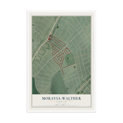 Map of Moravia-Walther, Maryland, 12 x 18 inch print in a white wood frame