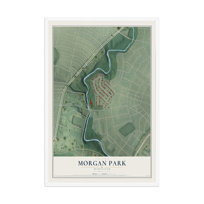 Map of Morgan Park, Maryland, 12 x 18 inch print in a white wood frame