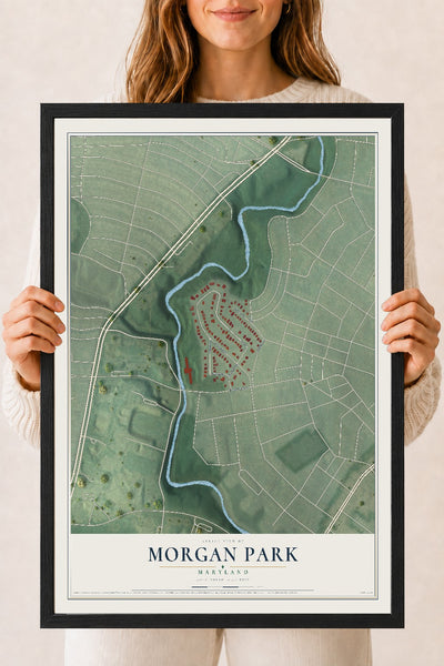 Map of Morgan Park, Maryland, 18 x 24 inch print in a black wood frame