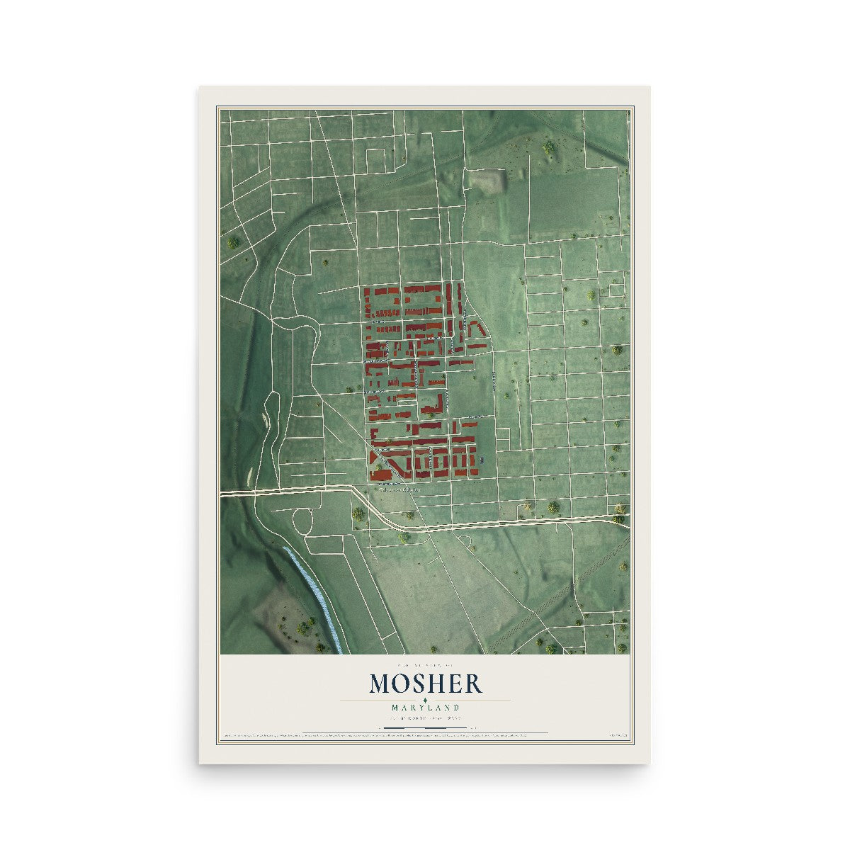 Map of Mosher, Maryland, 12 x 18 inch unframed archival matte print
