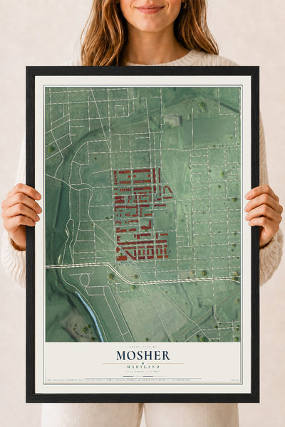 Map of Mosher, Maryland, 18 x 24 inch print in a black wood frame