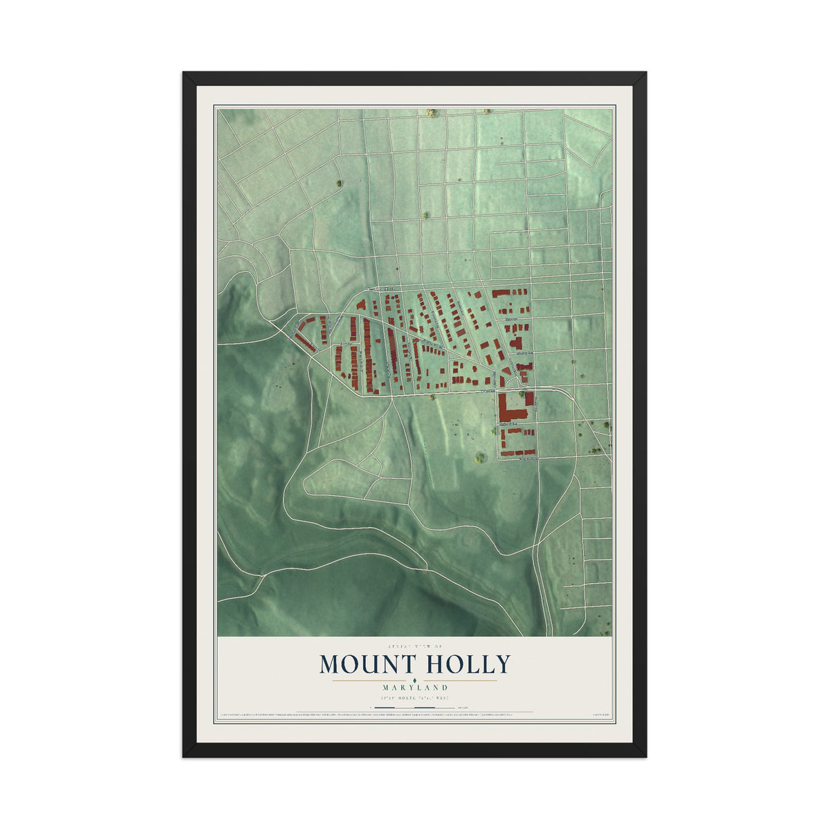 Map of Mount Holly, Maryland, 12 x 18 inch print in a black wood frame