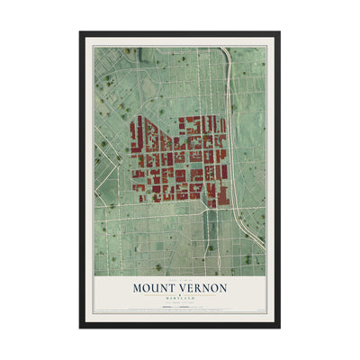 Map of Mount Vernon, Maryland, 12 x 18 inch print in a black wood frame