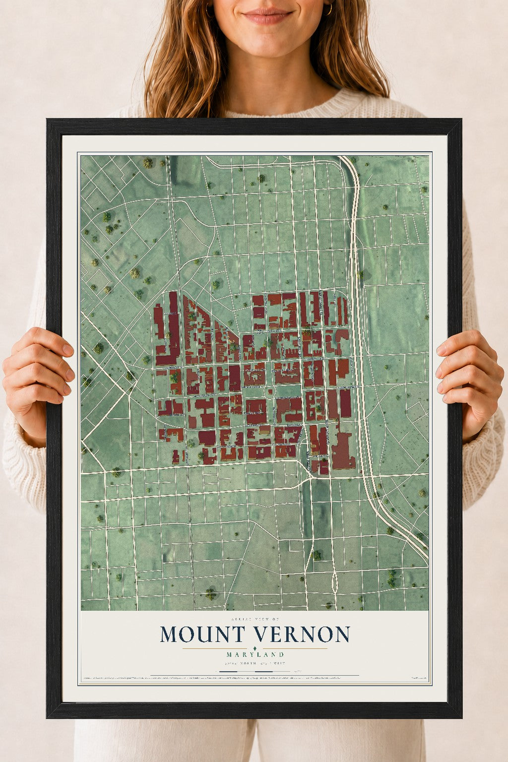 Map of Mount Vernon, Maryland, 18 x 24 inch print in a black wood frame