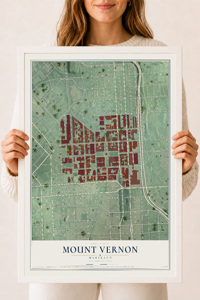 Map of Mount Vernon, Maryland, 18 x 24 inch print in a white wood frame