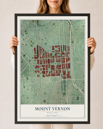 Map of Mount Vernon, Maryland, 24 x 36 inch print in a black wood frame