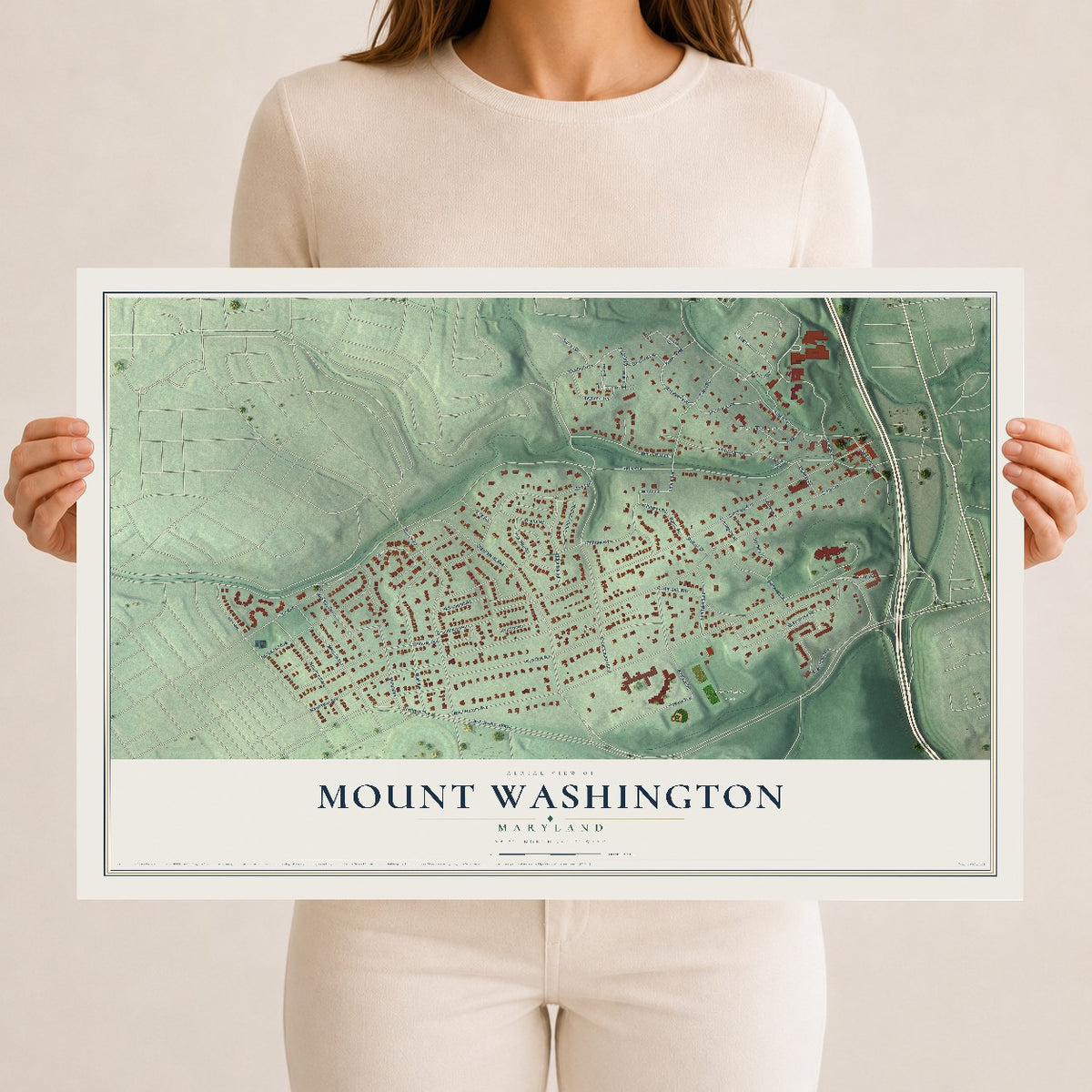Map of Mount Washington, Maryland, 12 x 18 inch unframed archival matte print