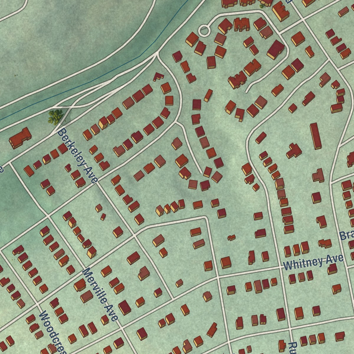 Close-up of the map of Mount Washington, Maryland print showing street and building detail