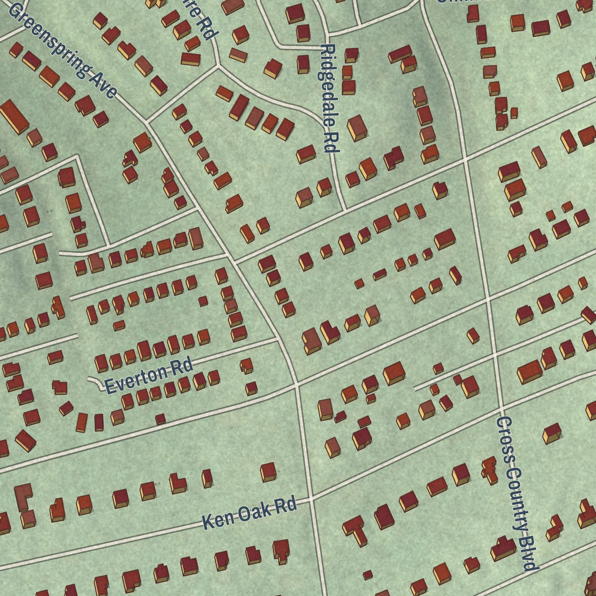 Second close-up of the map of Mount Washington, Maryland print showing more streets and buildings