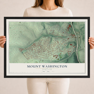 Map of Mount Washington, Maryland, 18 x 24 inch print in a black wood frame