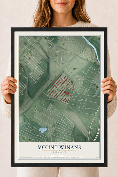 Map of Mount Winans, Maryland, 18 x 24 inch print in a black wood frame