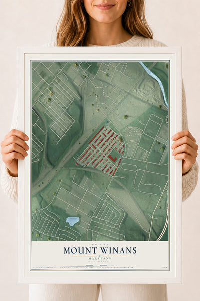 Map of Mount Winans, Maryland, 18 x 24 inch print in a white wood frame